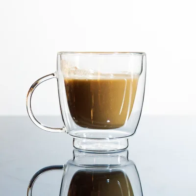 Custom Logo Borosilicate Coffee Double Wall Glass Cup with Handle for DRINKING TEA BEER WINE