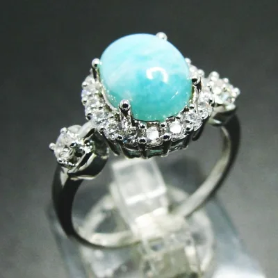 Natural Larimar Sterling Silver Vintage Solitaire Ring for Wedding and Anniversary