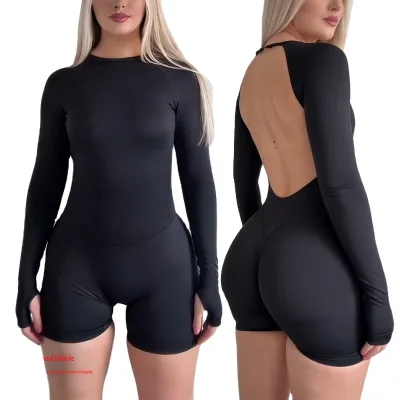 Backless Bodysuit Sweat-Wicking Seamless Spandex/Nylon Body-Shaping Butt-Lifting Running Sports Jumpsuit Outdoor Fitness
