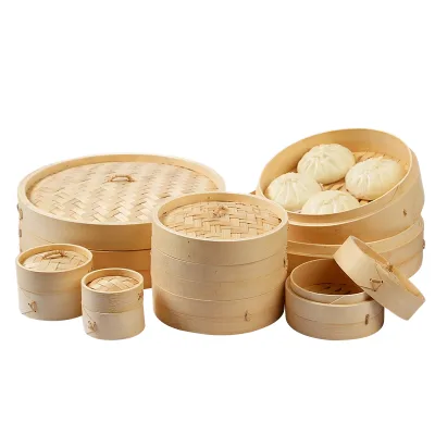 2-Layer Bamboo Steamer Pot Eco-Friendly Kitchen Food Steamer Buns Compatible Gas Cooker Custom Logo Whole Sale Factory Glass