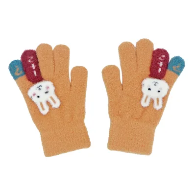 Outdoor Cold Needle Snow Knitted Cotton Gloves  Cute Thick Plush Baby Pointing Finger Gloves