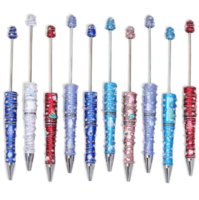 DIY Christmas Hand Painted Sparkling Colorful Beaded Pen Jewelry Beads Novelty Decorative Plastic Beadable Pens