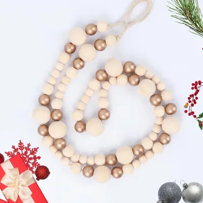 Home Farmhouse Decor Hanging Christmas Wooden Beads Garland Wood Beads Christmas Tree Xmas Decorations