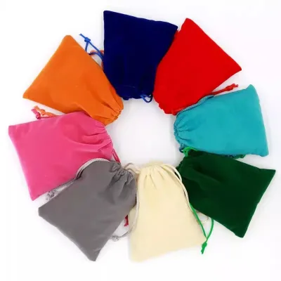 Custom Logo Print High Quality Suede Drawstring Pouch Gift Velvet Pendant Jewelry Bag