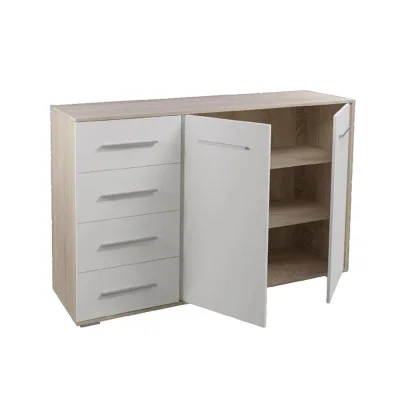 135cm Wide 4 Drawers with Cabinet 3 Interior Shelves Aluminum Handles Chest Drawers for Bedroom Hallway Living Room Storage