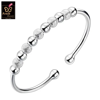 Vintage Frosted Silver Transfer Bead Bracelet for Women Open-Style Fashion Personality Statement Accessory