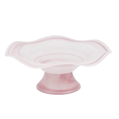 Pink Marbled Glass Pedestal Bowl, Ideal for Serving Desserts, Decor. Perfect for Home, Parties, Adding Elegant Flair.