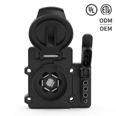 12V 7 Way Pin Trailer Connector, 4-Hole Mount Impact Resistant Cover, OEM Vehicle End 7-Blade RV Wiring Socket
