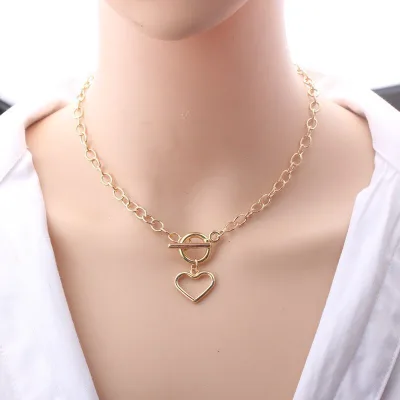 Fashion Jewelry Pearl Necklace Leaf Metallic Thick Chain Hip-hop OT Buckle Necklace