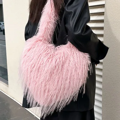 Korean Version of Fashion New Fur Bag love Shoulder Bag with Fringe Crossbody Bag for Women