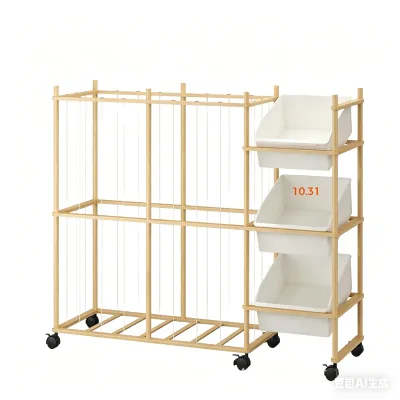 Custom Hot Sale Solid Wood Two-TierToy Storage Rack with Casters Modern Design for Living Room-Movable Plush & Figurine Display