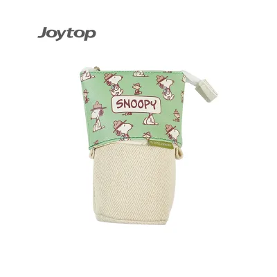 Joytop Wholesale Customized 101218 Large Capacity Foldable Fabric Pu Zipper Pencil case Cute Stationery Pencil Bag for School