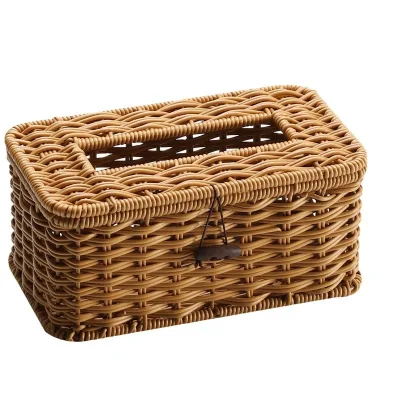 Multifunctional Hand-Woven Plastic Rattan Tissue Storage Box Practical Paper & Media Organizer for Tool Storage
