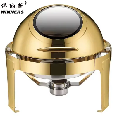 Winner's Flip-Top Stainless Steel Hot Pot Food Warmer Set, Outdoor Wedding Glass Lid Buffet Display Warmer