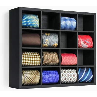 Wall Mounted Tie Box,Tie Organizer Tie Display Racks for Wall, Bamboo Tie Storage
