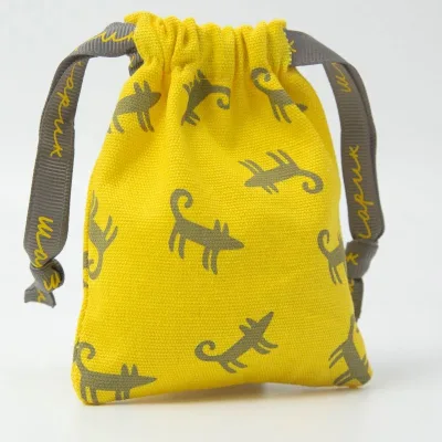 Durable Custom Yellow Canvas Gift Dust Pouch  Jewelry Canvas Bag With Ribbon