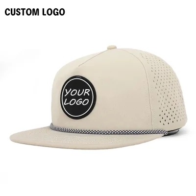 Custom Raise Rubber Logo Men 5 Panel Logo Baseball Waterproof Snapback Laser Hole Trenches Hydro Waterproof Cap Golf Hats