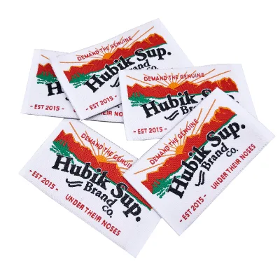 Straight Cut Woven Labels for Clothing Custom Made Damask Woven Tags