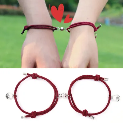 2pcs Magnetic Couple Bracelet Adjustable Braided Rope Friendship Magnet Bracelets for Couple
