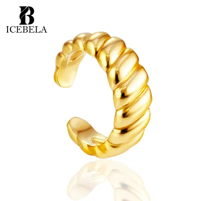 Trendy 925 Sterling Silver 18k Gold Plated Earring Fine Jewelry Vintage Niche Light Luxury Ribbed Gilded Ear Cuffs for Girls