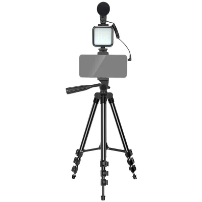 Phone Vlogging Kit with Tripod Stand, LED Fill Light & Shotgun Microphone Equipment for iPhone Android TikTok YouTube Interview
