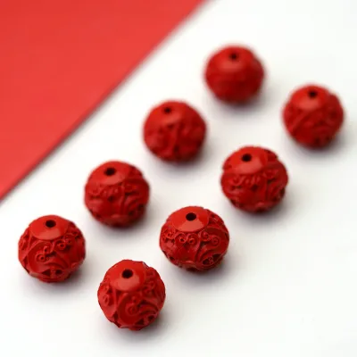 Chinese Engraved Red Cinnabar Spacer Beads Bracelet Accessories