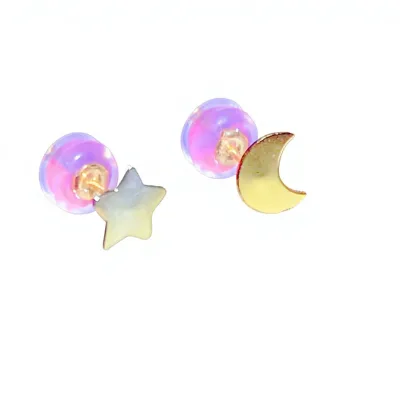 Ehao Jewelry 18k Gold Stud Earrings Simple Plain Gold Star Moon Genuine Au750 Rose Gold White Gold