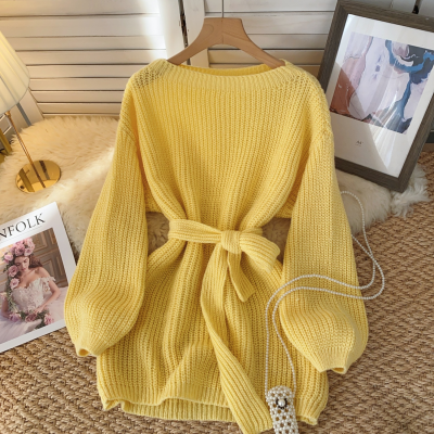 Stylish Lazy Style Knitted Top for Women - Soft, Fluffy, Off-the-Shoulder, Cinched Waist, Loose Fit
