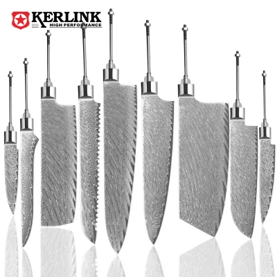 Custom Designed Japanese Damascus Steel Kitchen Bread Slicing Chef Knife Set Handmade Razor Blade for Cutting Metal Sharp Knife