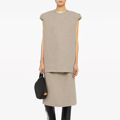 Top Quality Custom logo Drawstring-waist Linen Skirt With Two Side Slit Pockets for Women