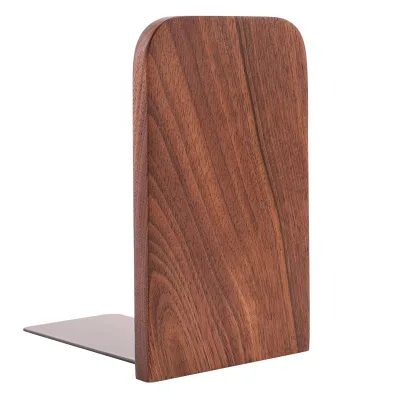 Modern Walnut Wood and Metal Bookshelf With Children's Wooden Bookends for Study Room Decorative Usage