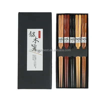 Custom Chinese Japanese Korean Natural Wood Chopstick Reusable Classic Style Chopsticks 5 Pairs Gift Set