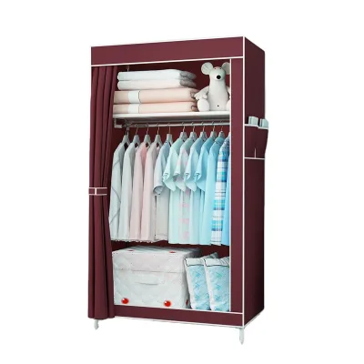 Single Pole Side Pull Wardrobe Can Be Installed in Dormitory Assembly Stratified Wardrobe Single Small Rental Room