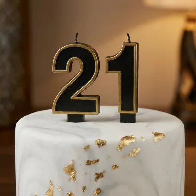 Modern Black Birthday Candles Gold Edging-Luxe Matte Number Toppers Eco-Friendly Smokeless Gold Foil Set New Year Easter Bars