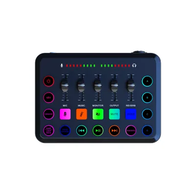 Hot Selling Noise Reduction OEM RGB Color 48V Phantom Power Audio Sound Card for Condenser Mic Live Stream