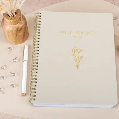 2025 Daily Planner with Pen Weekly Monthly Calendar Book Organize Productivity Budget Planners Kraft Paper Notebook Journal