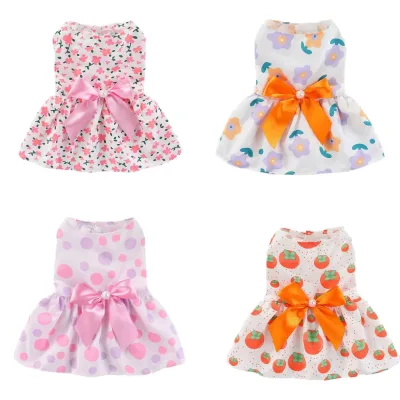 New Colorful Flower Princess Cat Dress Thin Cooling Pet Summer Clothes Cute Dog Skirt with Bowtie for Small Medium Dog