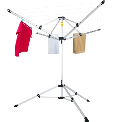 4 Arm Folding Clothes Line with Non-Slip Outdoor Clothes Line with Ground Stake and Cover