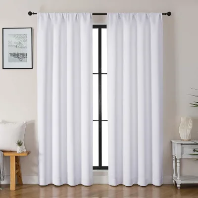 Pocket Curtains 2 Panels Set for Living Room Bedroom, Room Darkening Solid Fabric Window Curtains Drapes