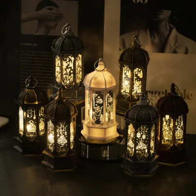 Hot Eid Ramadan Mubarak Lantern Retro Muslim Eid Moon Star LED Night Light Ornaments Islamic Wind Lamp Party Favors for Holiday