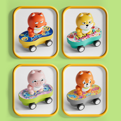 Cartoon Animal Standing Mini Scooter Inertial Forward Double Recoil Children Finger Table Game Small Plastic Pull Back Car Toys