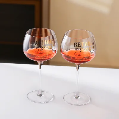 Gold Decal Wholesale Vintage Big Capacity Gin Balloon Wine Glass for Bar Party Wedding Occasion