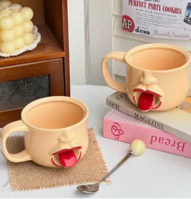 Ceramic Mug, Quirky and Unique Creative Gift Cup, Funny Little Cup Sticking Out Tongue Ceramic Mug