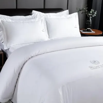 Wholesale Custom Manufacturer Cotton Flange Duvet Cover with Embroidered Logo for Hotel Home or Hospital White Design