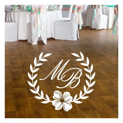 Custom Wreath Wedding Vinyl Dance Floor Decal Initials Letters Bride Groom Monogram Glossy Removable Wrap