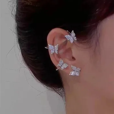 Elegant Sweet Fashion Clip-On Pierced Butterfly Earrings Diamond-Encrusted & Gold Plated Hot for Internet Celebrities Commuters