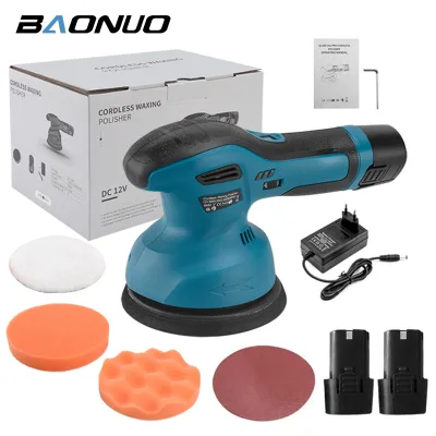 12V Industrial Cordless Car Polisher 5 Inch Portable Buffer Kit Li Ion Battery Powered 60W Automotive Detailing Paint Care