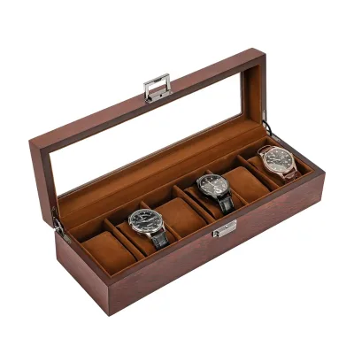 Custom Men's 6-Slot Modern Wooden Watch Box Polished Board Display Case Organizer Watch Box Organizer Wood Watch Box