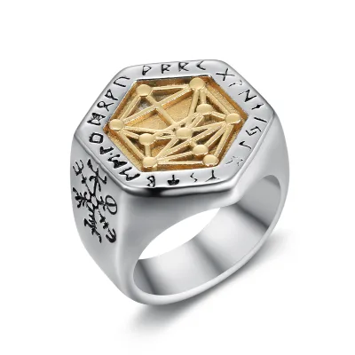 Vintage Nordic Mythology Viking Runes Rings Gold Plated Stainless Steel Circle Ring