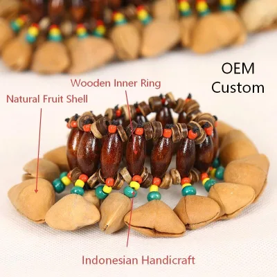 Natural Indonesian Double Layer Fruit Shell Handmade Boho Percussion Hand Bell Bracelet Durable Lightweight Yoga Meditation